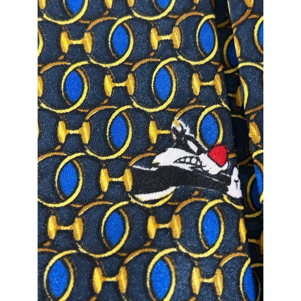 Vintage 1994 Looney Tunes Mania Tie Mens‎ Navy Blue Gold Bugs Bunny Taz Daffy